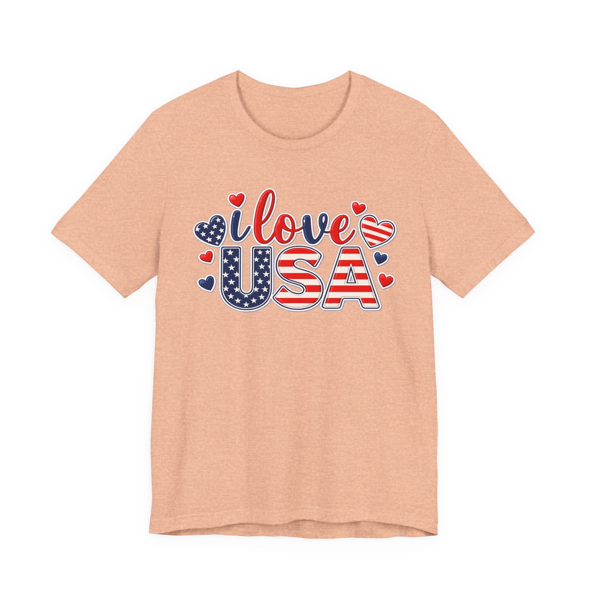 I Love USA T-Shirt — Patriotic Hearts Fourth of July Tee