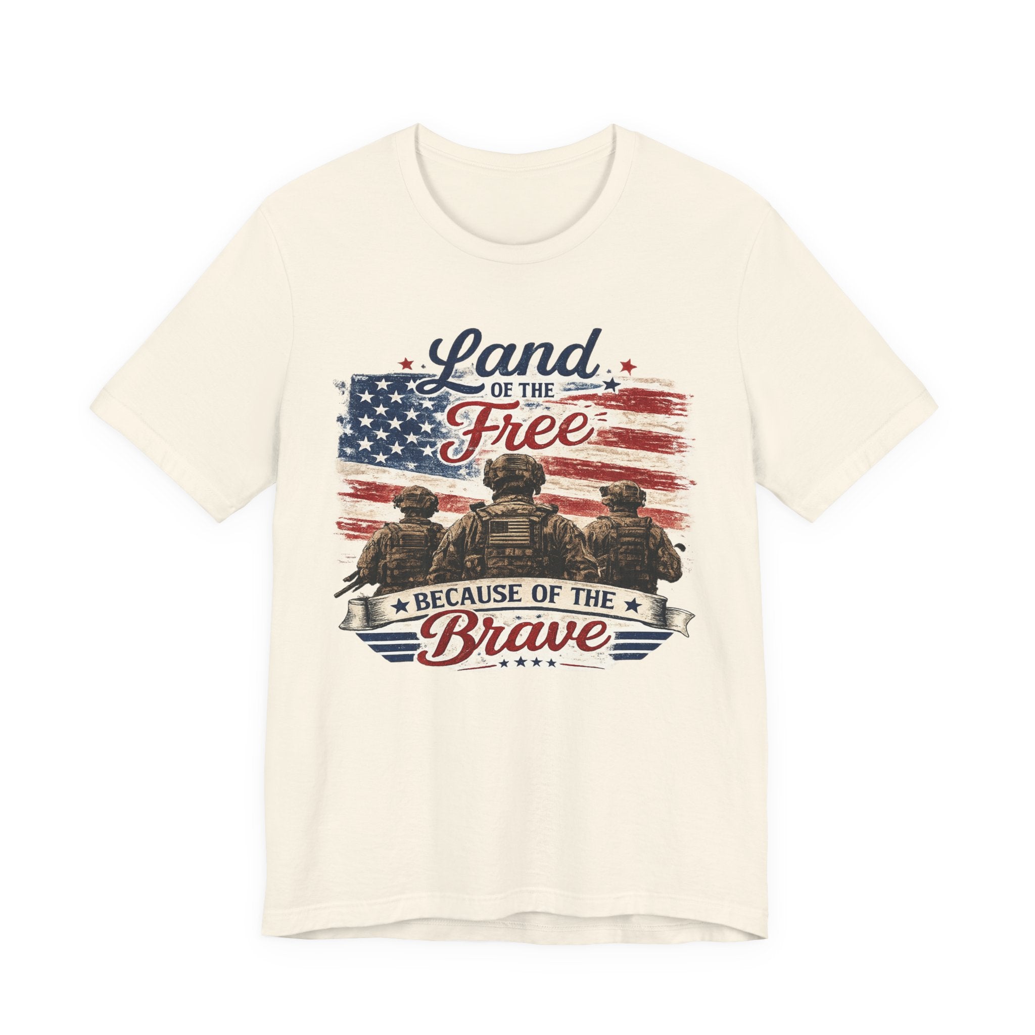Land of the Free Because of the Brave T-Shirt — Patriotic Military American Flag Tee