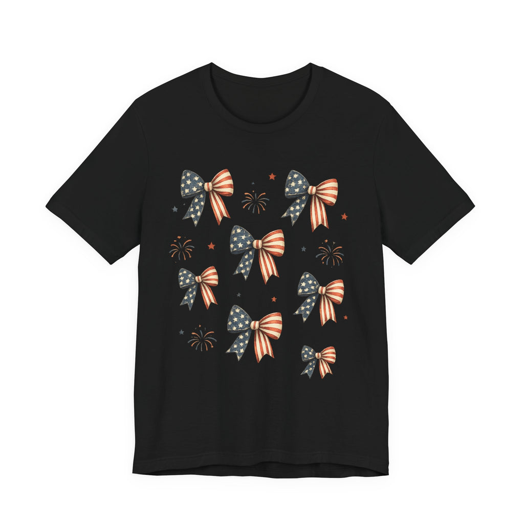 Vintage Patriotic Bow Tee — Red White & Blue 4th of July Shirt