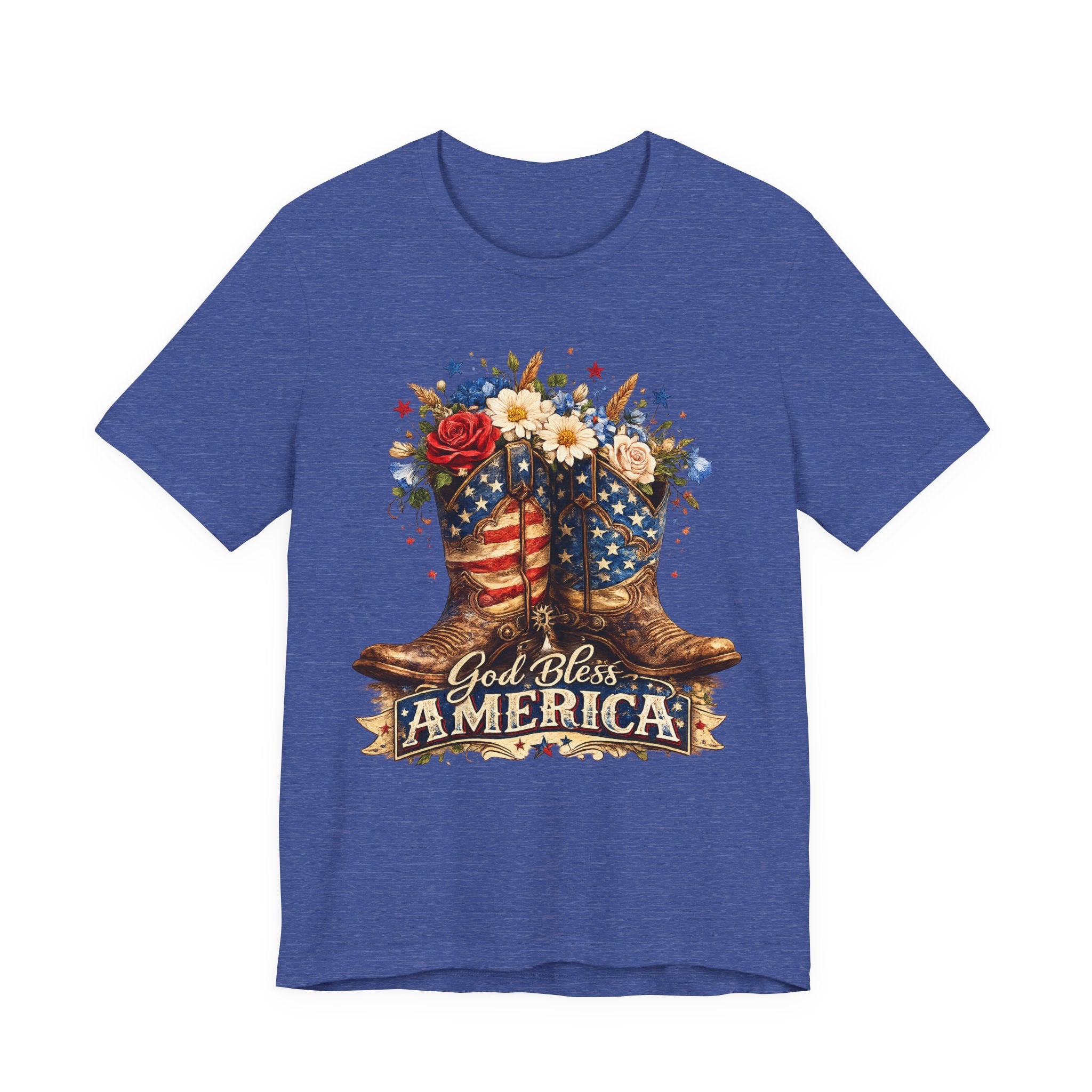 God Bless America Cowboy Boots T-Shirt — Patriotic Faith 4th of July Tee