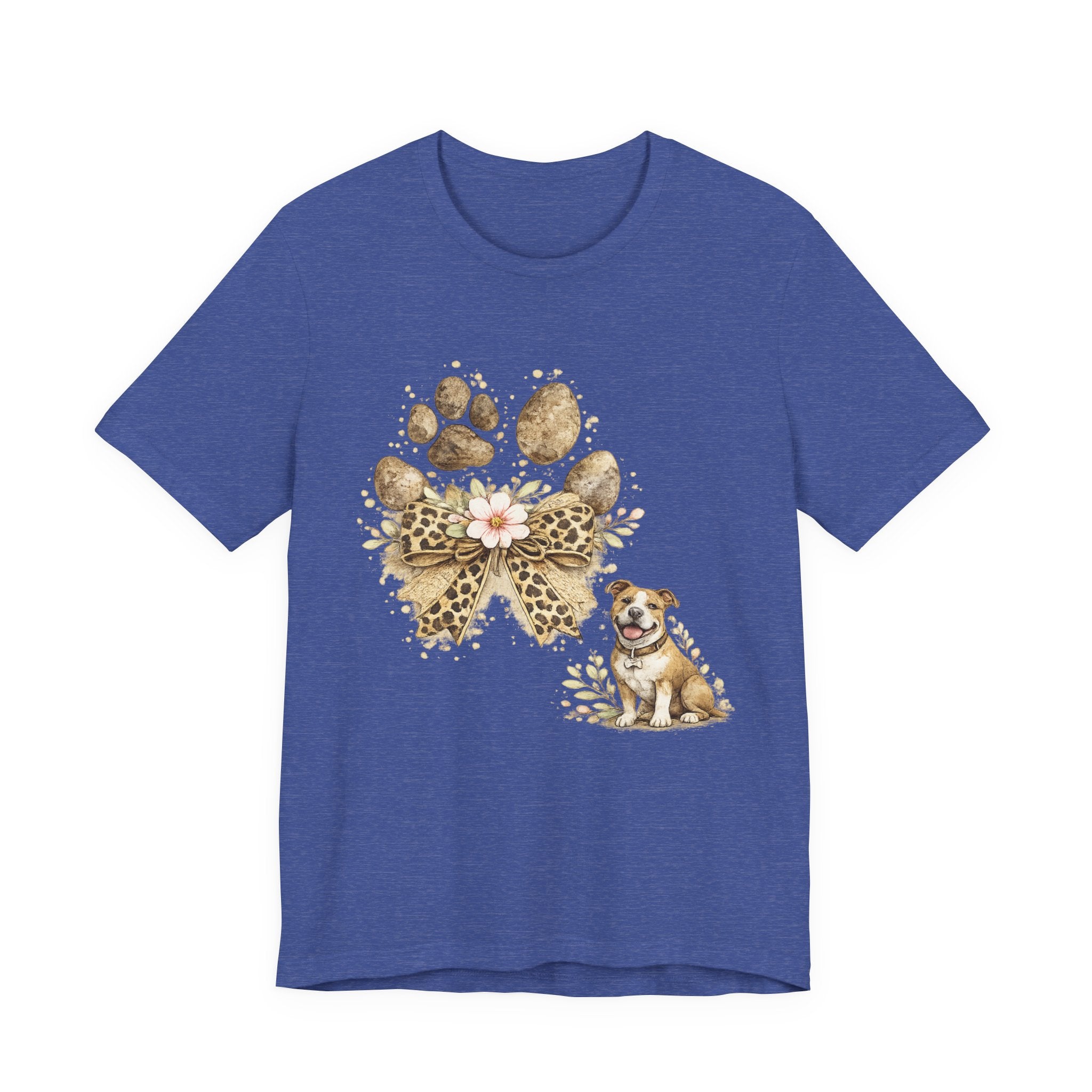 Dog Paw Print Tee with Leopard Bow & Floral Accents