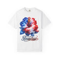 Freedom Hibiscus T-Shirt – Patriotic Red, White & Blue Floral Tee
