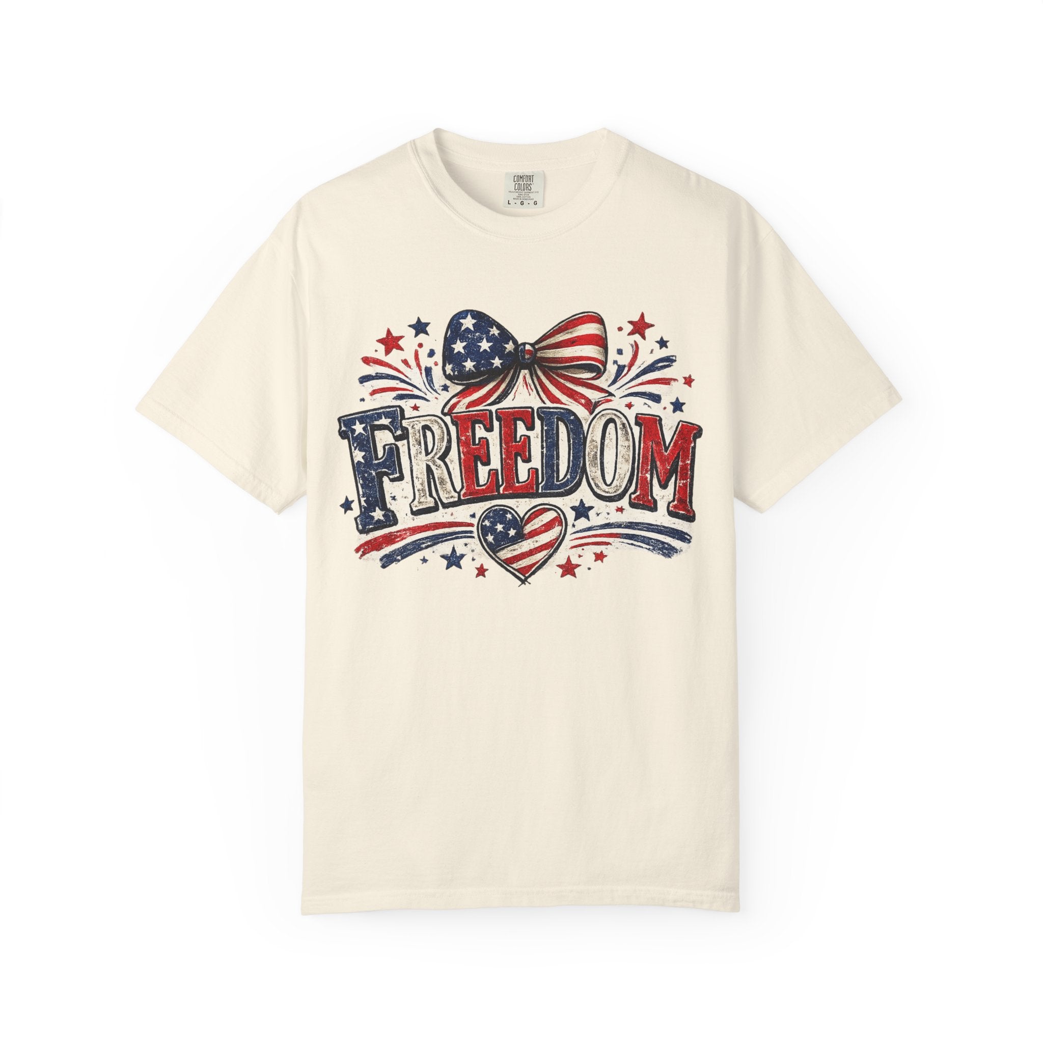 Freedom Patriotic T-Shirt – American Flag Bow & Heart Fourth of July Tee