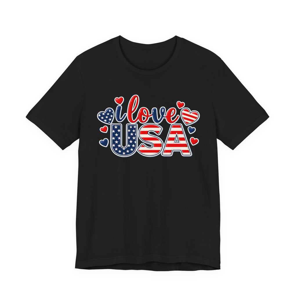 I Love USA T-Shirt — Patriotic Hearts Fourth of July Tee