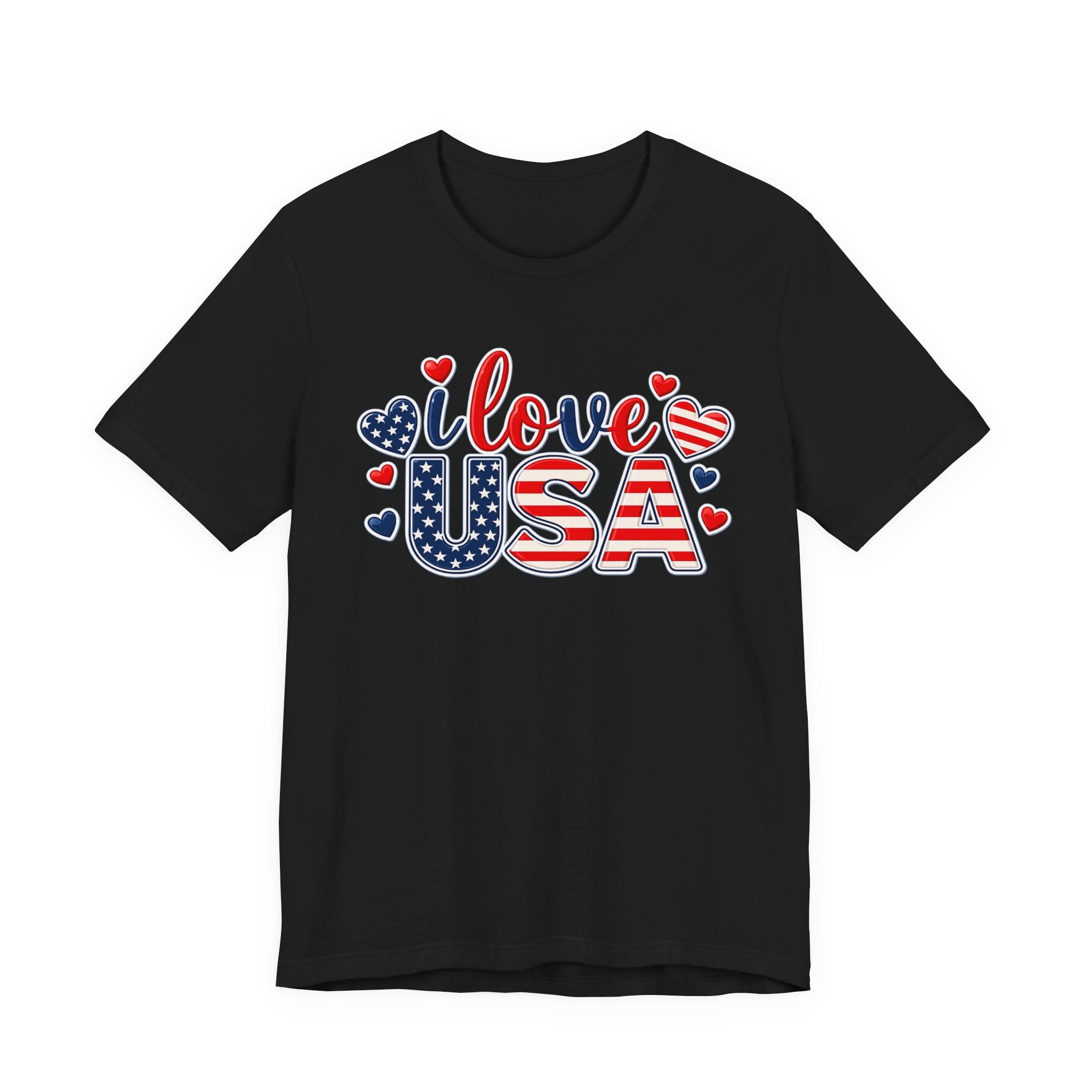 I Love USA T-Shirt — Patriotic Hearts Fourth of July Tee