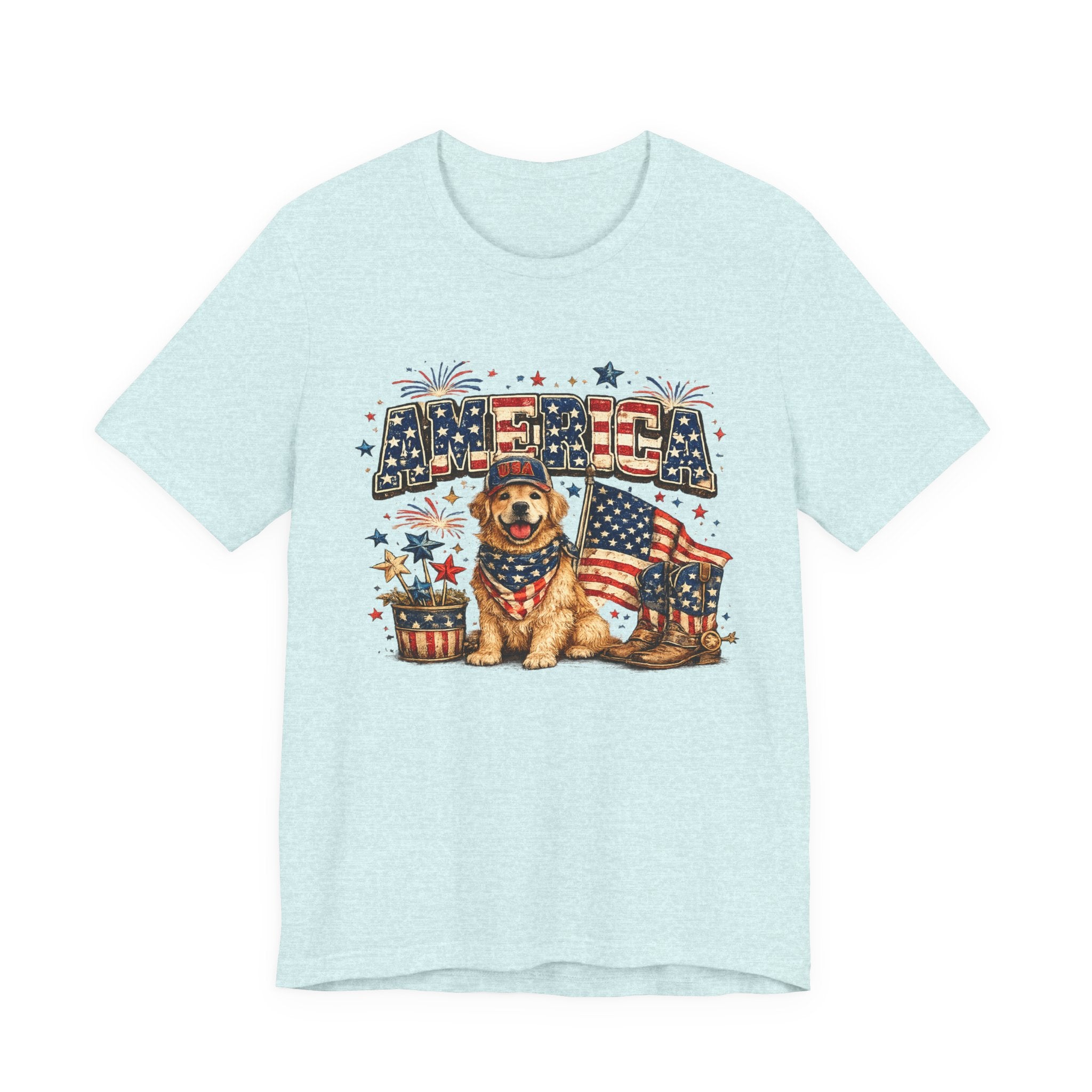 Patriotic Golden Retriever Tee — 'America' Flag Dog 4th of July T-Shirt