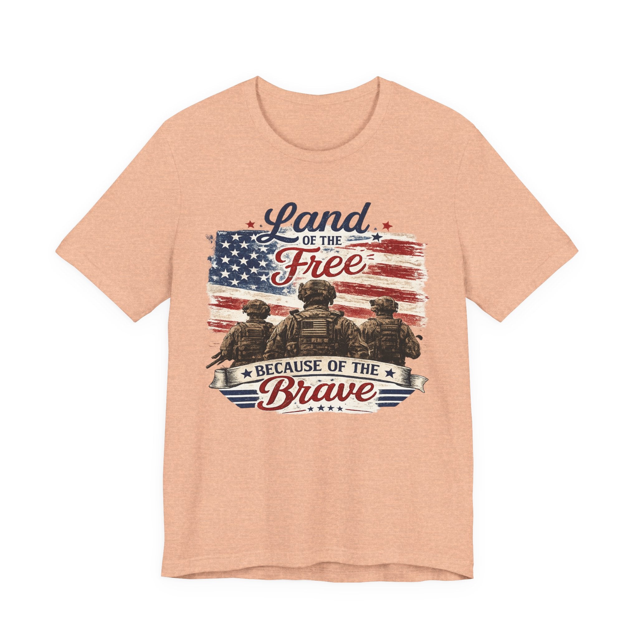 Land of the Free Because of the Brave T-Shirt — Patriotic Military American Flag Tee