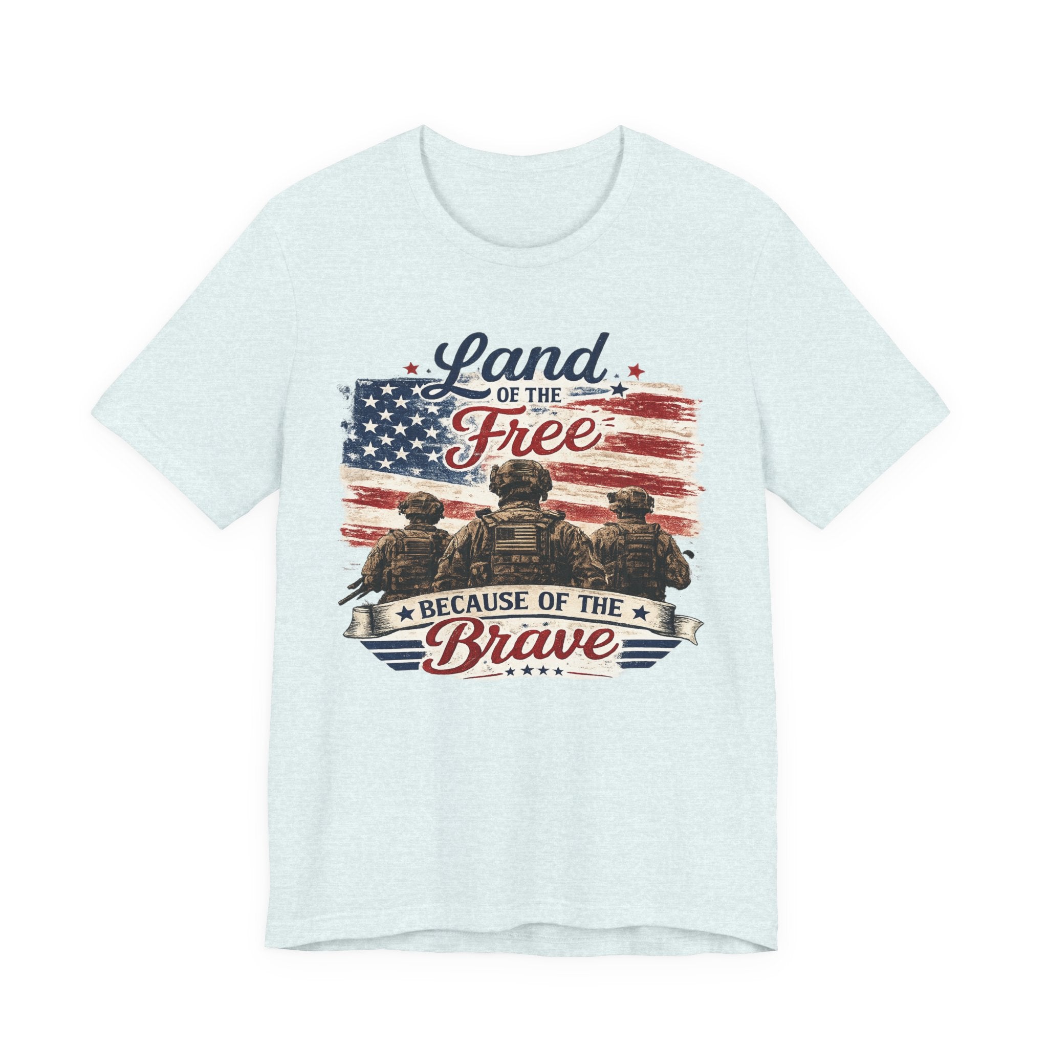 Land of the Free Because of the Brave T-Shirt — Patriotic Military American Flag Tee