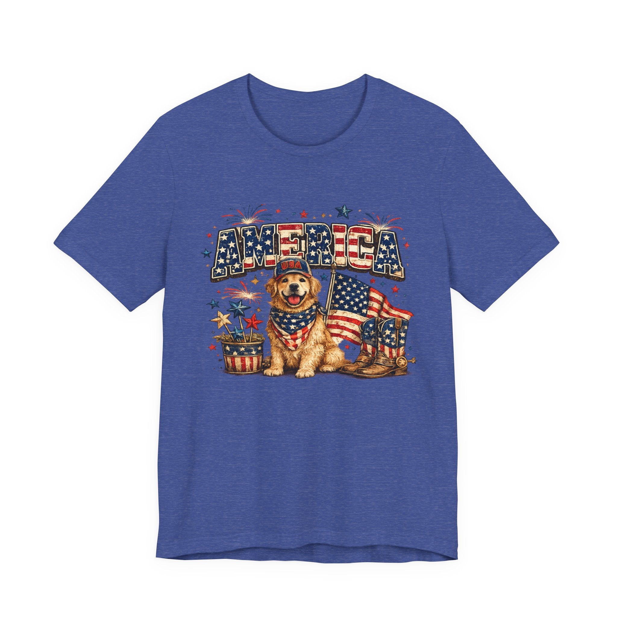 Patriotic Golden Retriever Tee — 'America' Flag Dog 4th of July T-Shirt