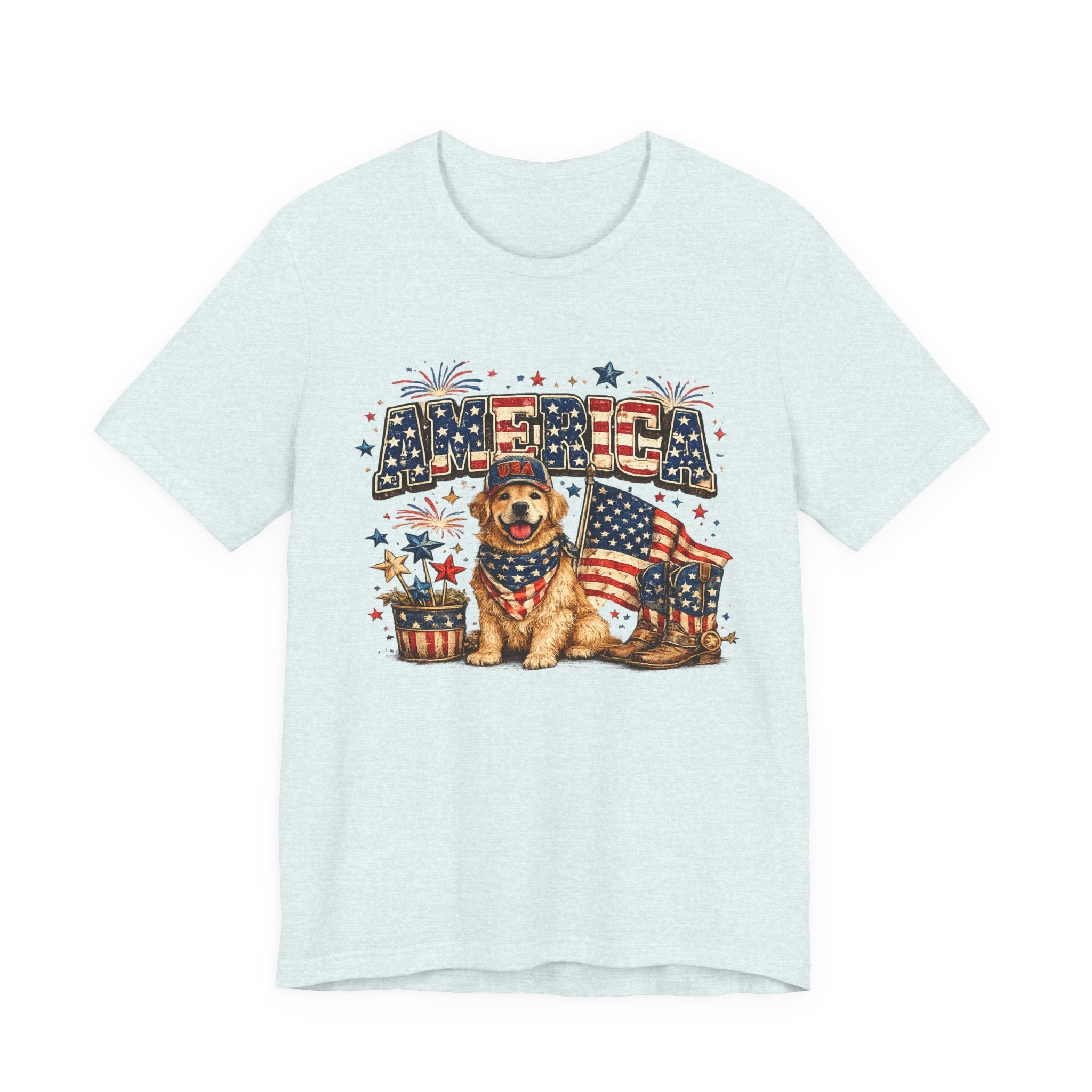 Patriotic Golden Retriever Tee — 'America' Flag Dog 4th of July T-Shirt