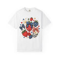 Patriotic Strawberry Tee — Red White Blue Floral Americana T-Shirt