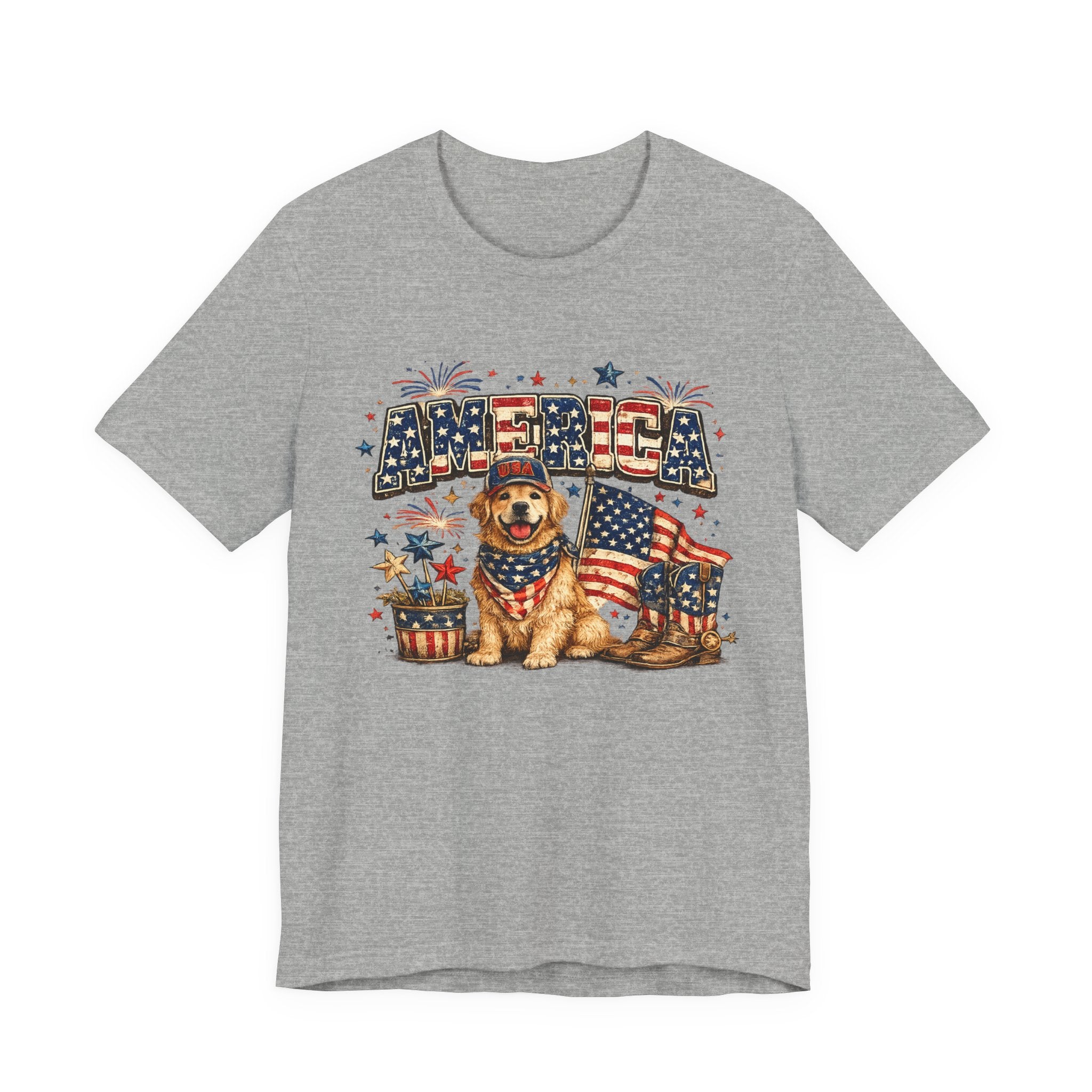 Patriotic Golden Retriever Tee — 'America' Flag Dog 4th of July T-Shirt