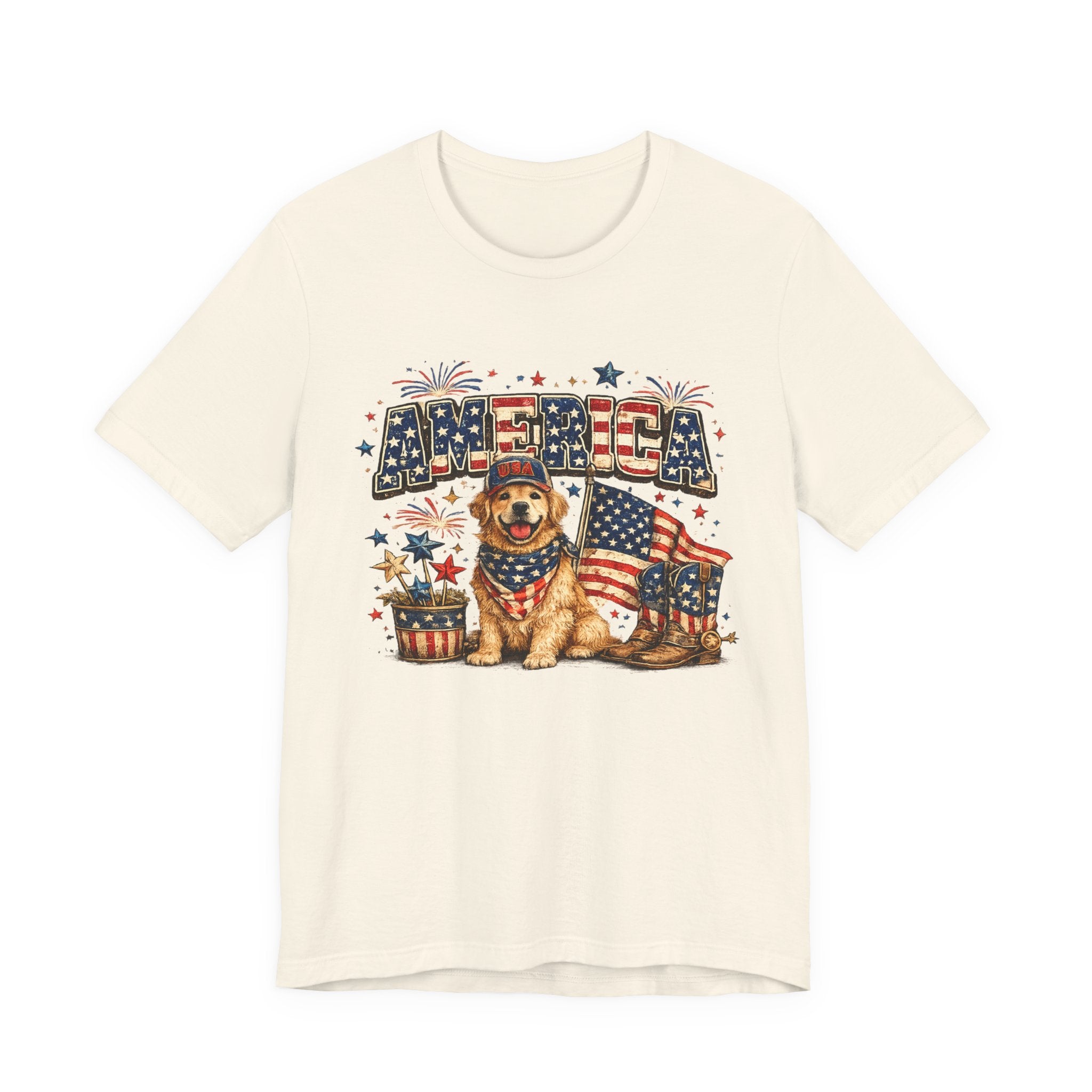 Patriotic Golden Retriever Tee — 'America' Flag Dog 4th of July T-Shirt
