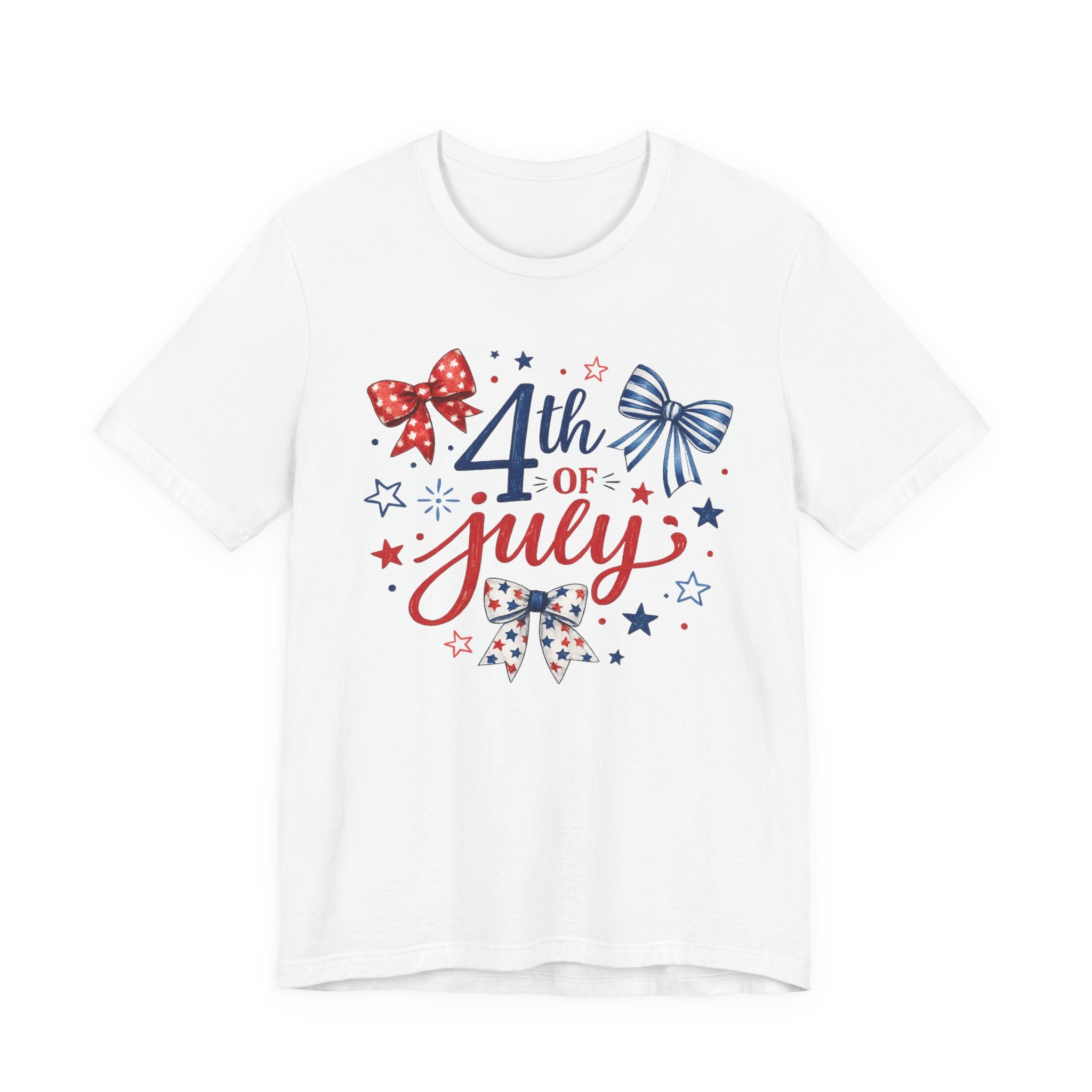 4th of July Bow & Stars T-Shirt — Red, White & Blue Patriotic Tee