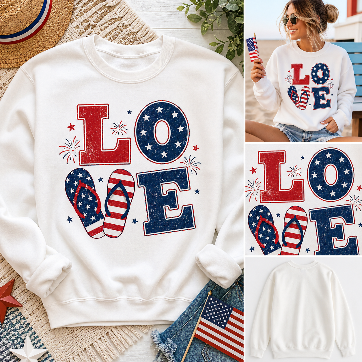 Patriotic LOVE Crewneck Sweatshirt — Americana Stars & Stripes 4th of July Sweater