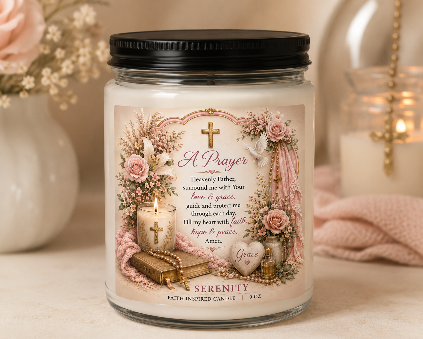 Serenity Prayer Scented Soy Candle — 9oz Inspirational Faith & Peace Candle
