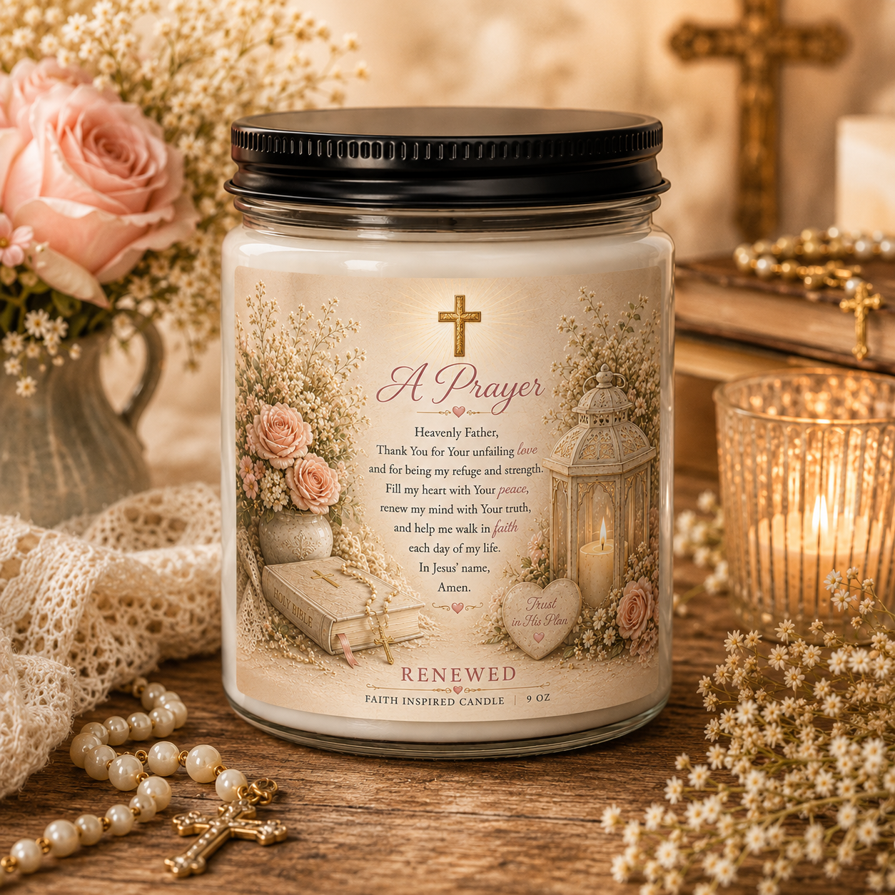 Prayer Candle — 9oz Scented Soy Keepsake Jar with A Prayer Label