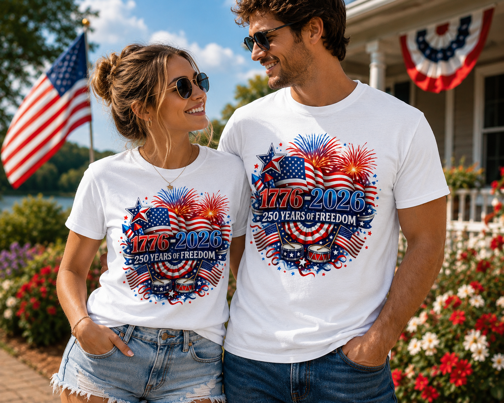 1776-2026 Freedom T-Shirt — Patriotic American Flag Fourth of July Tee