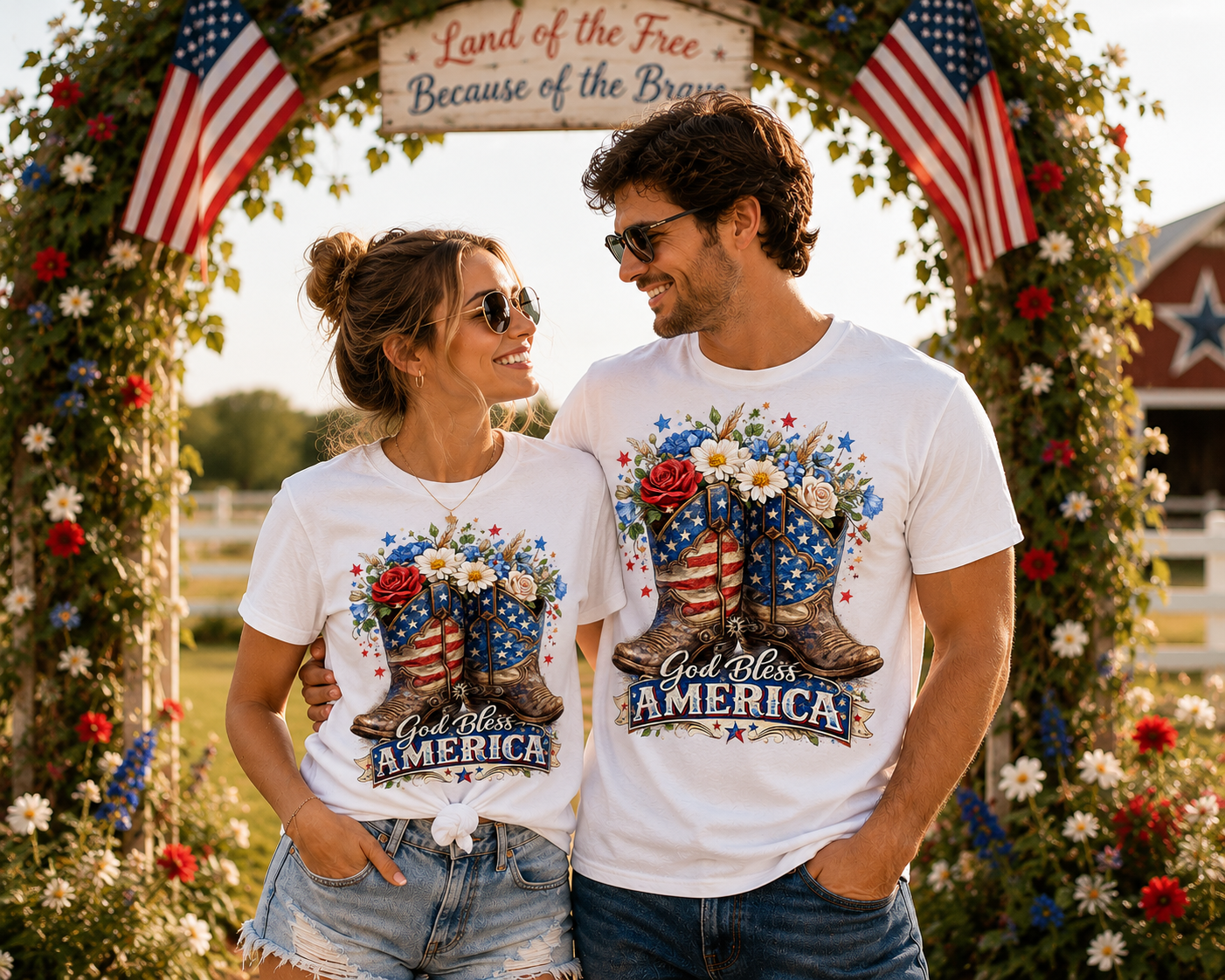 God Bless America Cowboy Boots T-Shirt — Patriotic Faith 4th of July Tee