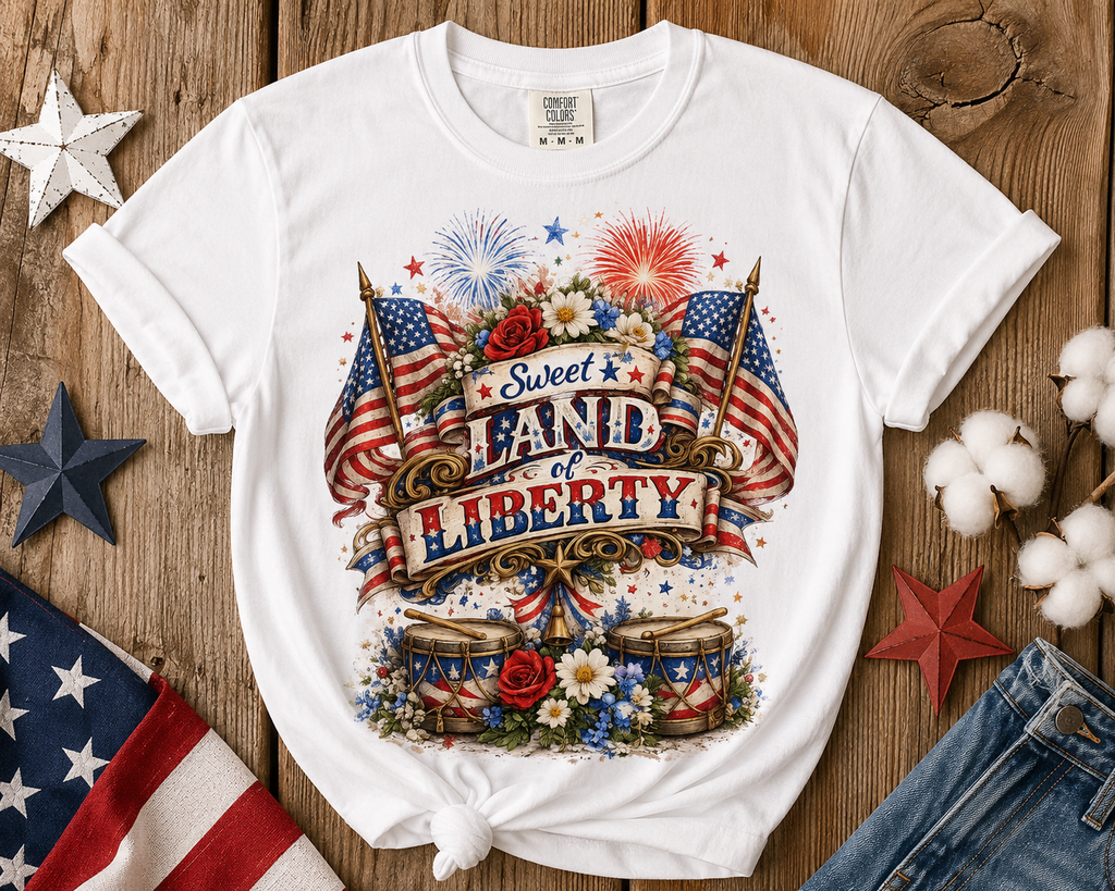 Sweet Land of Liberty T-Shirt — Vintage Patriotic American Flag 4th of July Tee