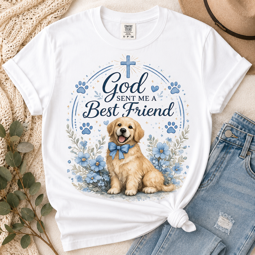 God Sent Me a Best Friend Golden Retriever T-Shirt