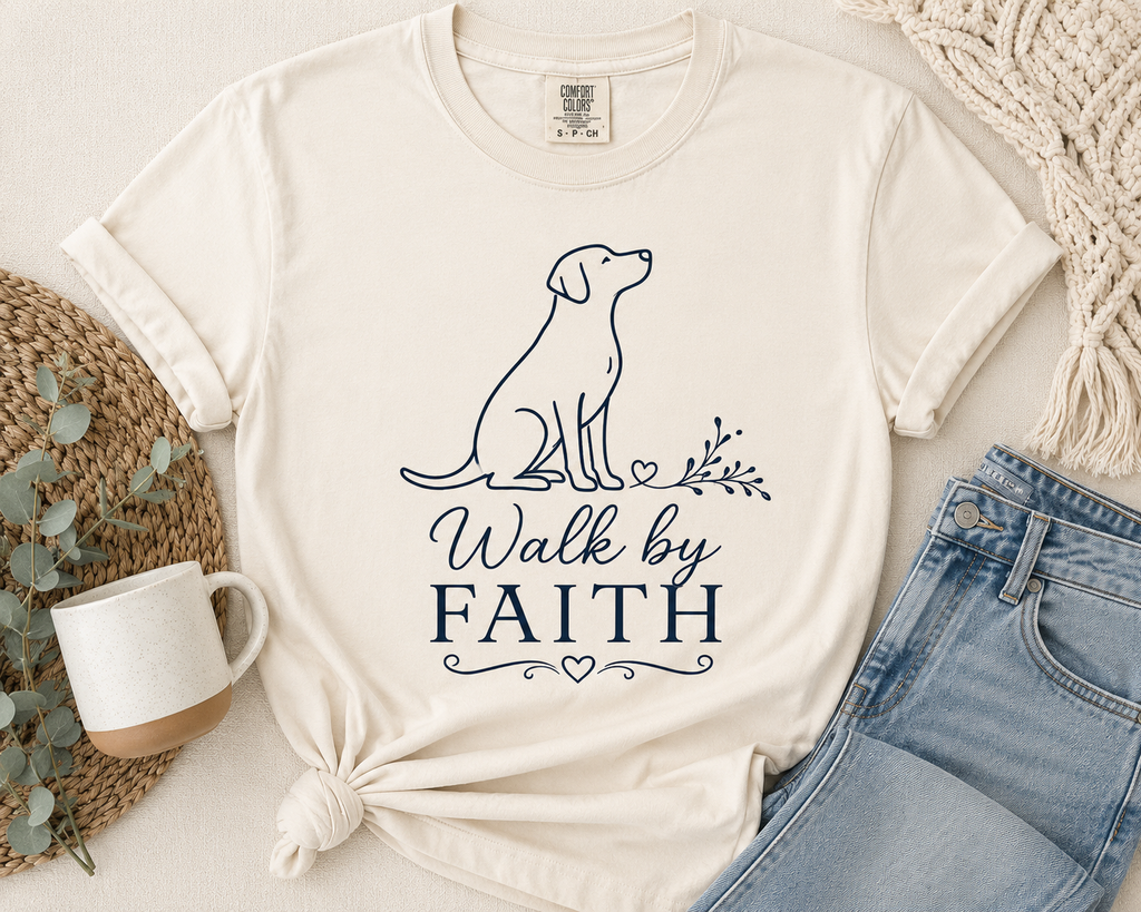 Walk by Faith Dog T‑Shirt — Faith-Based Inspirational Tee