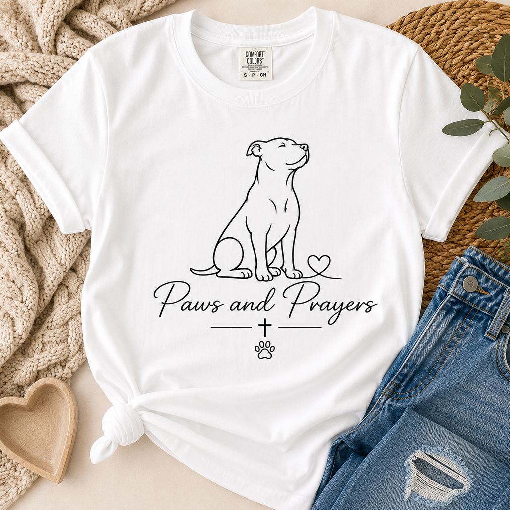 Paws and Prayers Dog T-Shirt — Faith & Pet Lover Tee