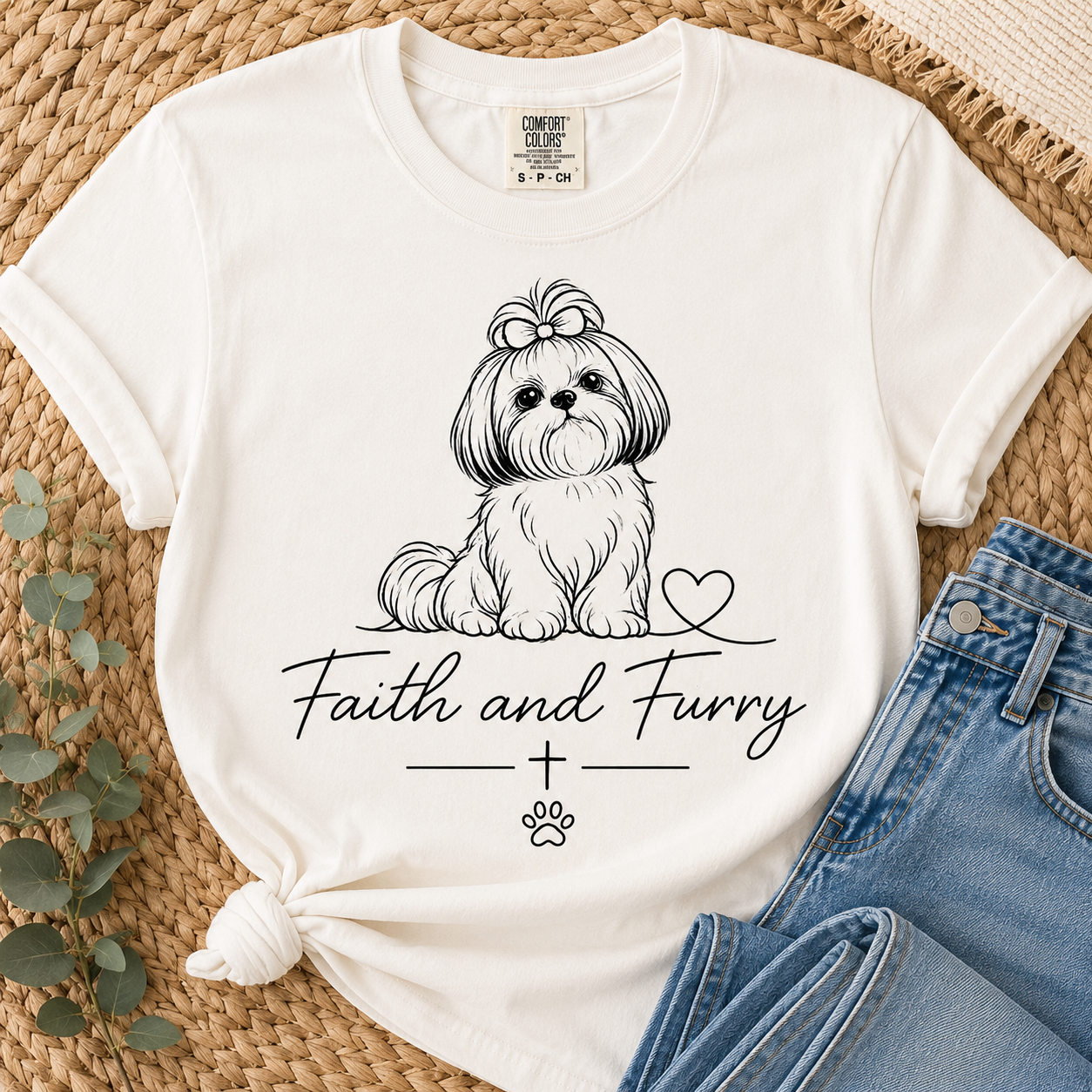 Faith and Furry T-Shirt — Cute Shih Tzu Dog Graphic Tee for Pet Lovers