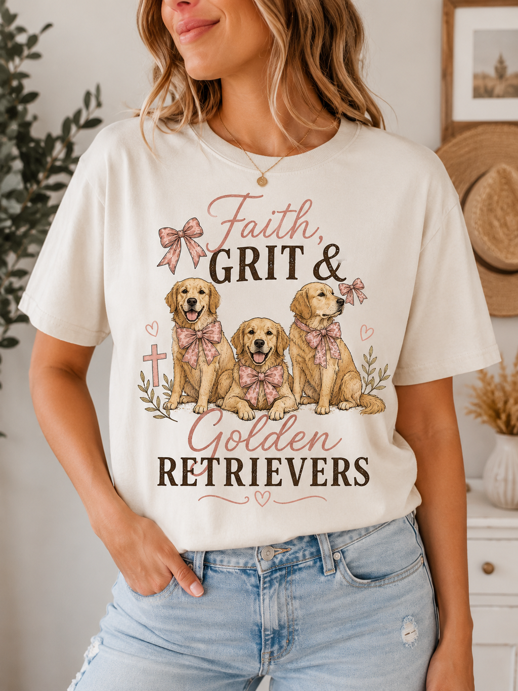 Faith, Grit & Golden Retrievers T‑Shirt — Cute Golden Retriever Graphic Tee