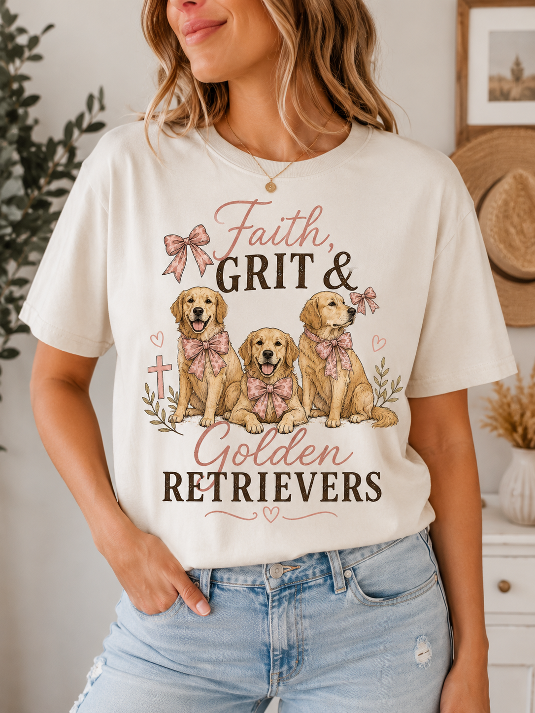 Faith, Grit & Golden Retrievers T‑Shirt — Cute Golden Retriever Graphic Tee