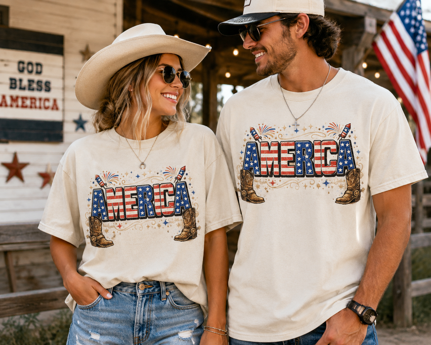 Merica Patriotic Tee – USA Flag Cowboy Boots 4th of July Shirt