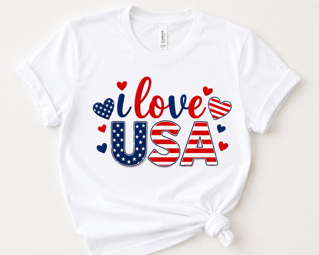 I Love USA T-Shirt — Patriotic Hearts Fourth of July Tee