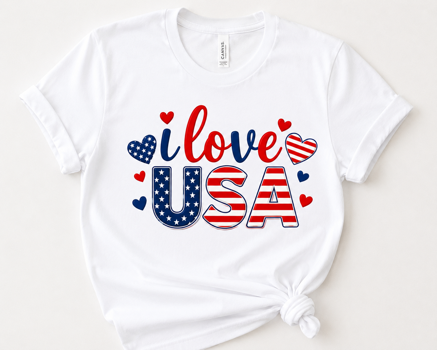 I Love USA T-Shirt — Patriotic Hearts Fourth of July Tee