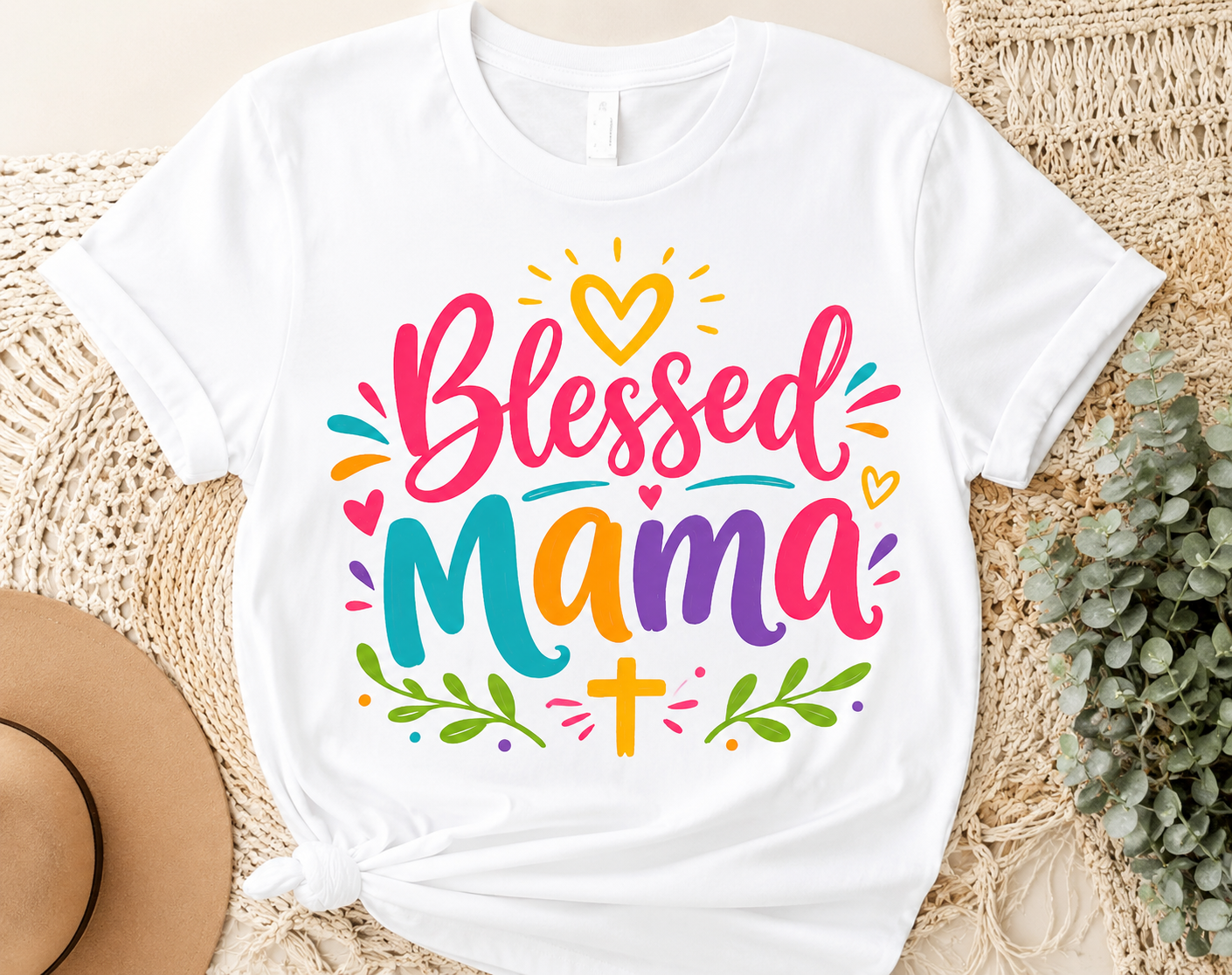 Blessed Mama tee | Colorful floral script shirt