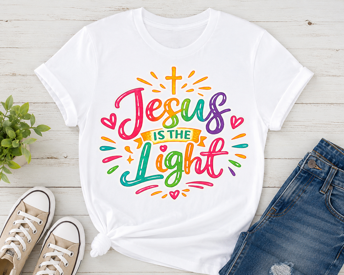Jesus Is the Light T-Shirt — Colorful Christian Faith Tee