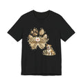 Dog Paw Print Tee with Leopard Bow & Floral Accents