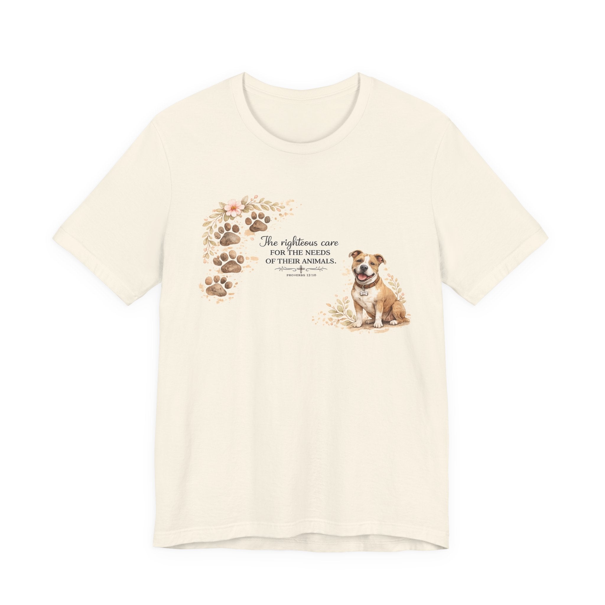 Dog Lover T‑Shirt - "The righteous care for the needs of their animals" Paw Print Tee