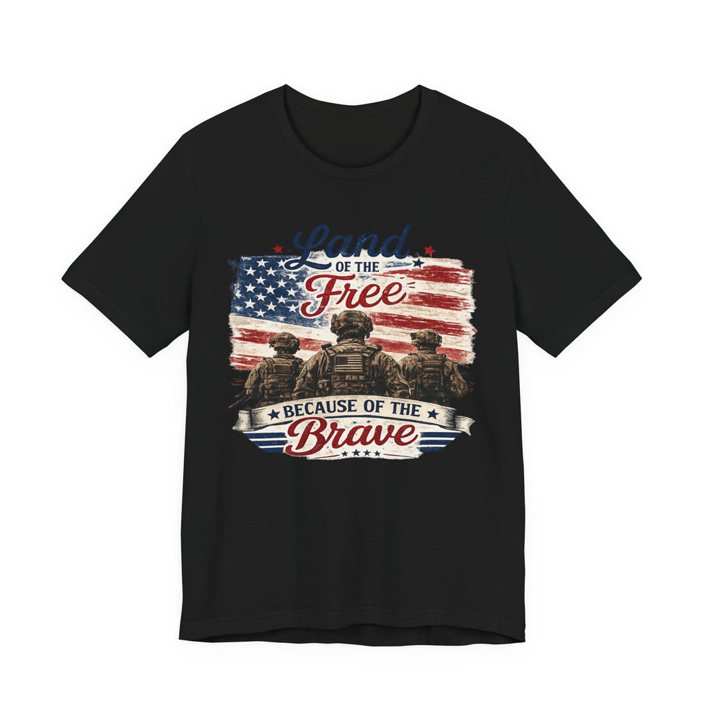 Land of the Free Because of the Brave T-Shirt — Patriotic Military American Flag Tee