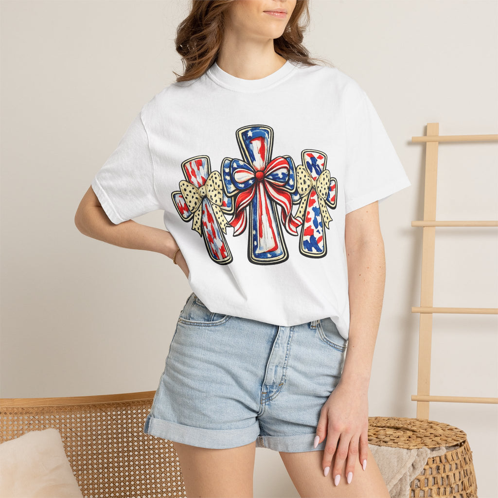 Patriotic Ribbon Crosses T-shirt | American Flag Bow Crosses
