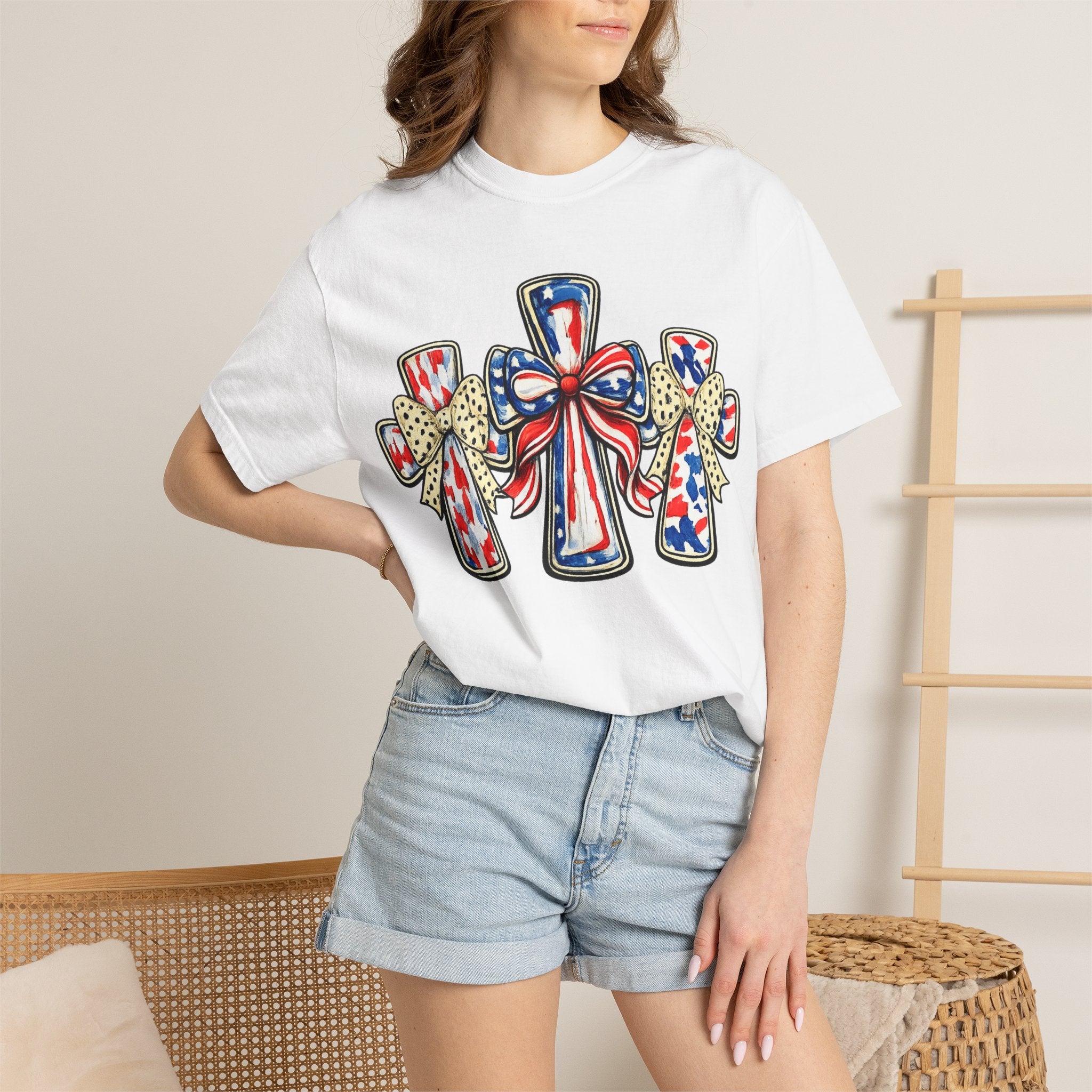 Patriotic Ribbon Crosses T-shirt | American Flag Bow Crosses