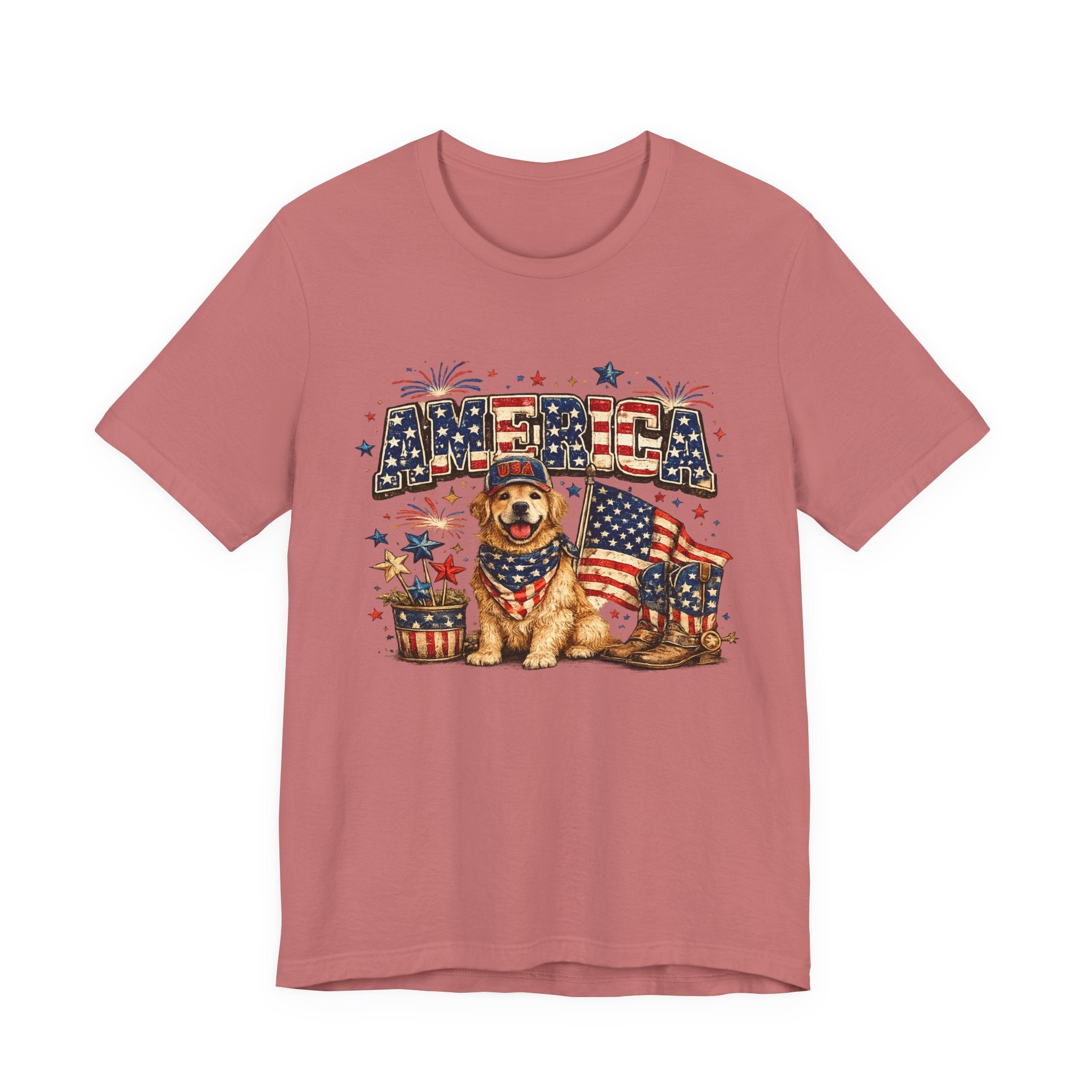 Patriotic Golden Retriever Tee — 'America' Flag Dog 4th of July T-Shirt