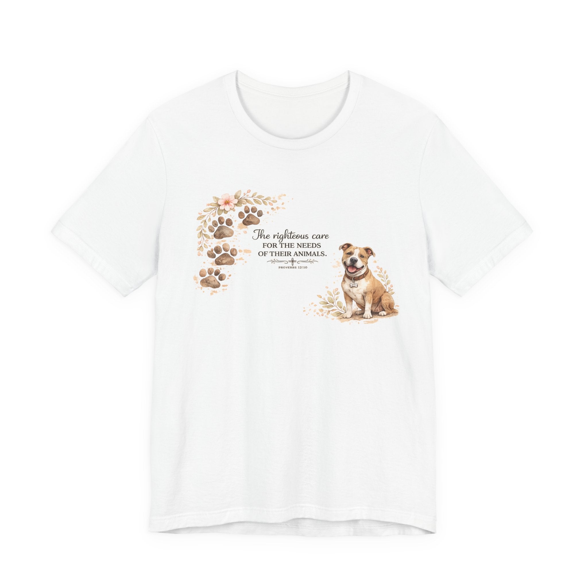 Dog Lover T‑Shirt - "The righteous care for the needs of their animals" Paw Print Tee