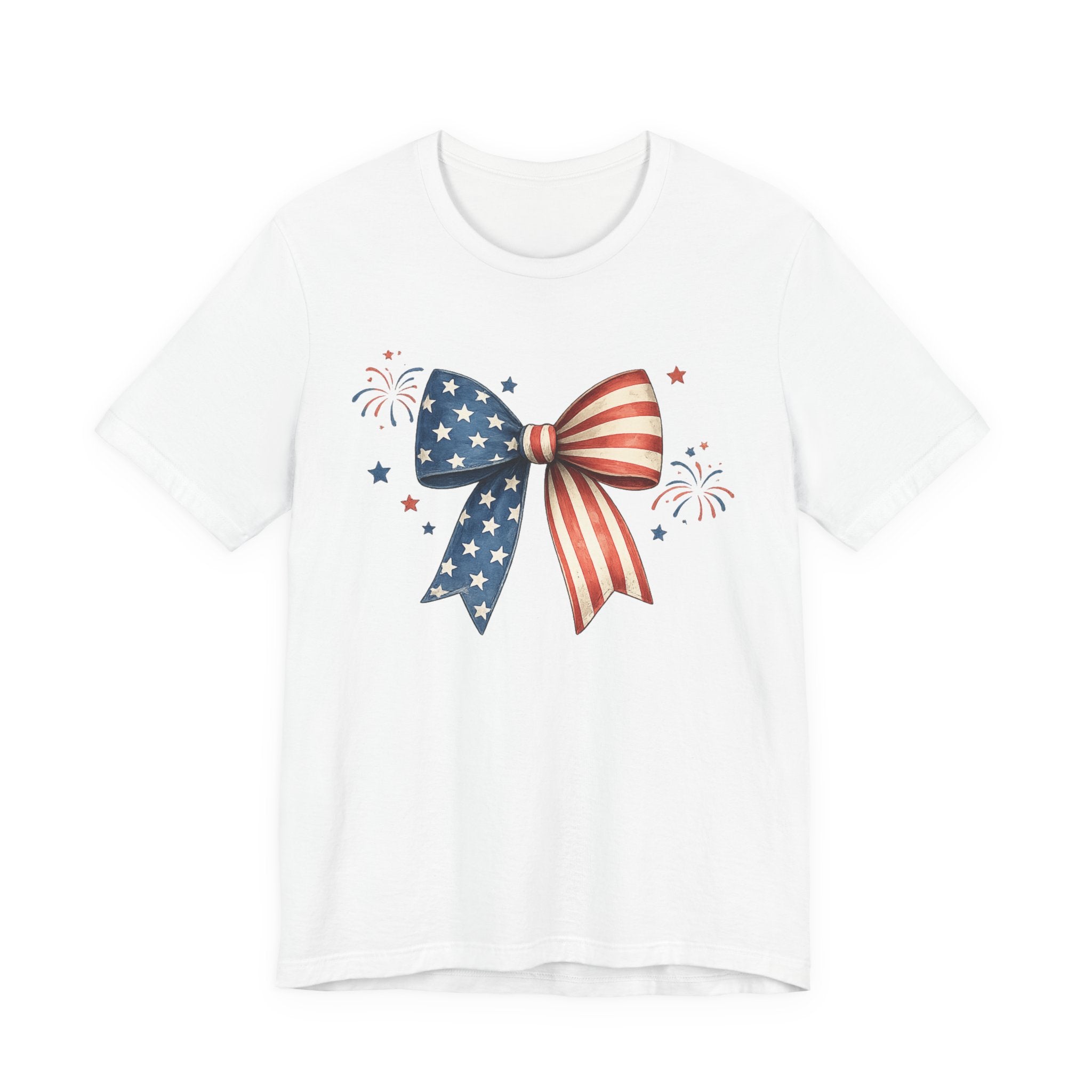 Patriotic American Flag Bow Tee — 4th of July Independence Day T-Shirt