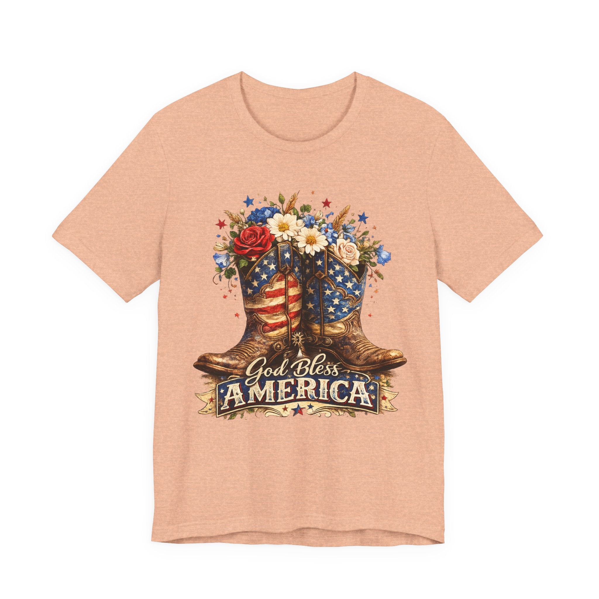 God Bless America Cowboy Boots T-Shirt — Patriotic Faith 4th of July Tee