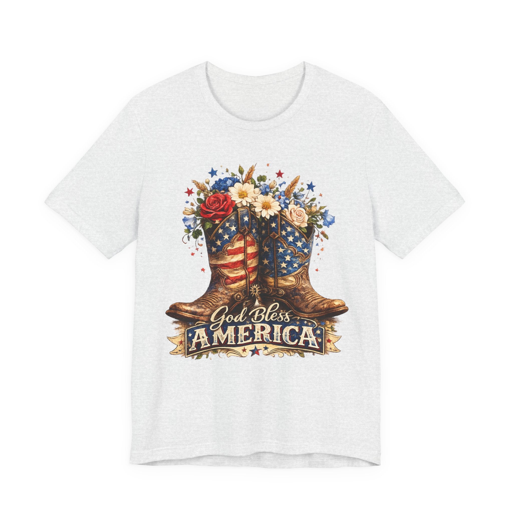 God Bless America Cowboy Boots T-Shirt — Patriotic Faith 4th of July Tee