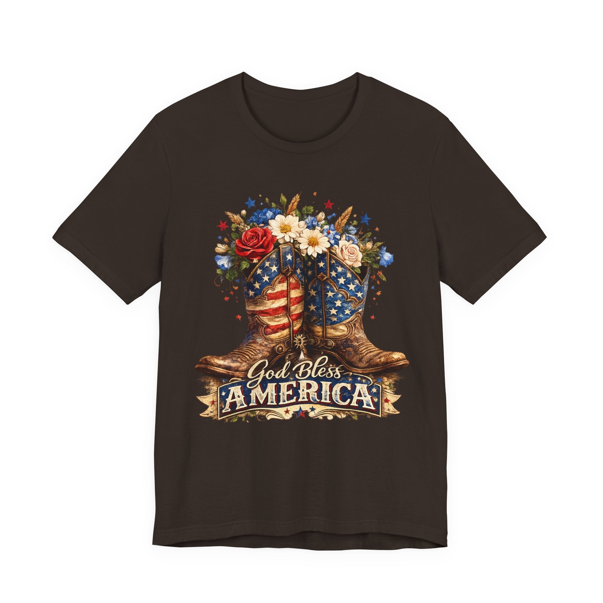 God Bless America Cowboy Boots T-Shirt — Patriotic Faith 4th of July Tee