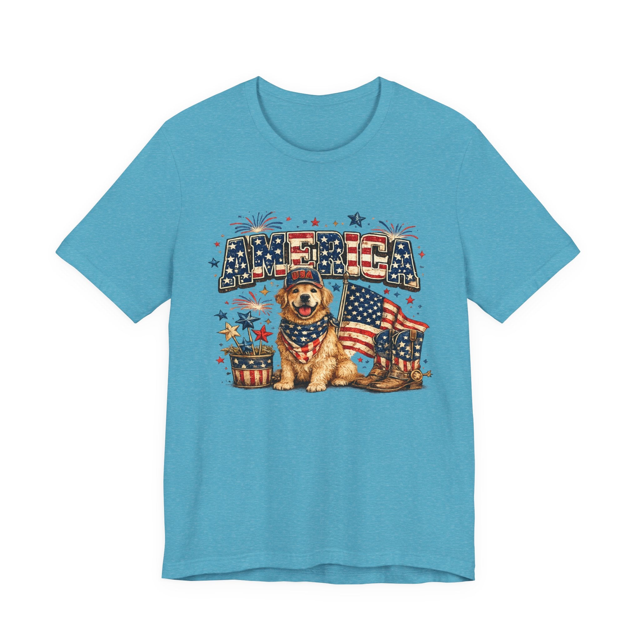 Patriotic Golden Retriever Tee — 'America' Flag Dog 4th of July T-Shirt
