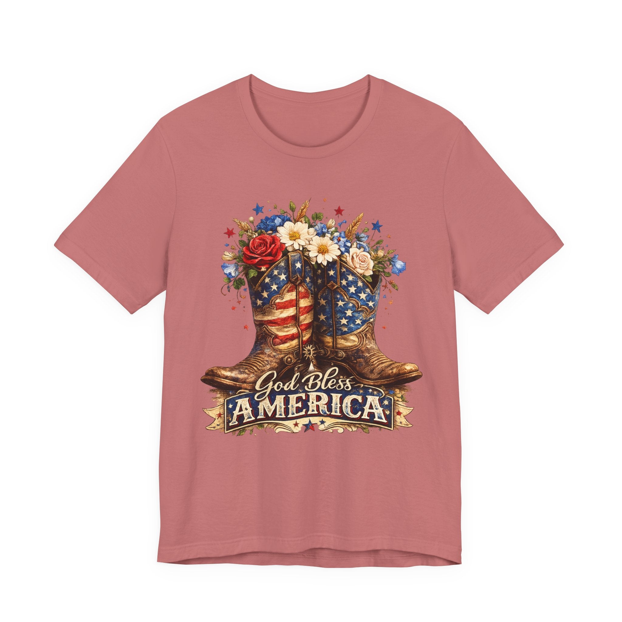 God Bless America Cowboy Boots T-Shirt — Patriotic Faith 4th of July Tee