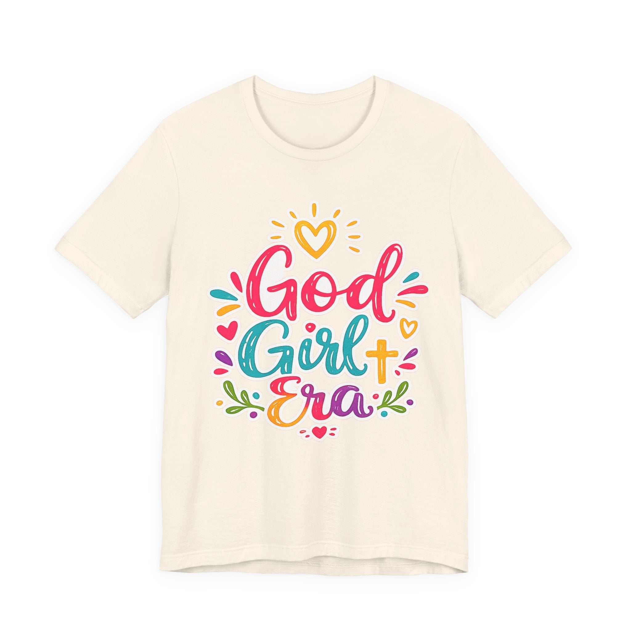 God Girl Era tee | colorful script, heart floral faith design