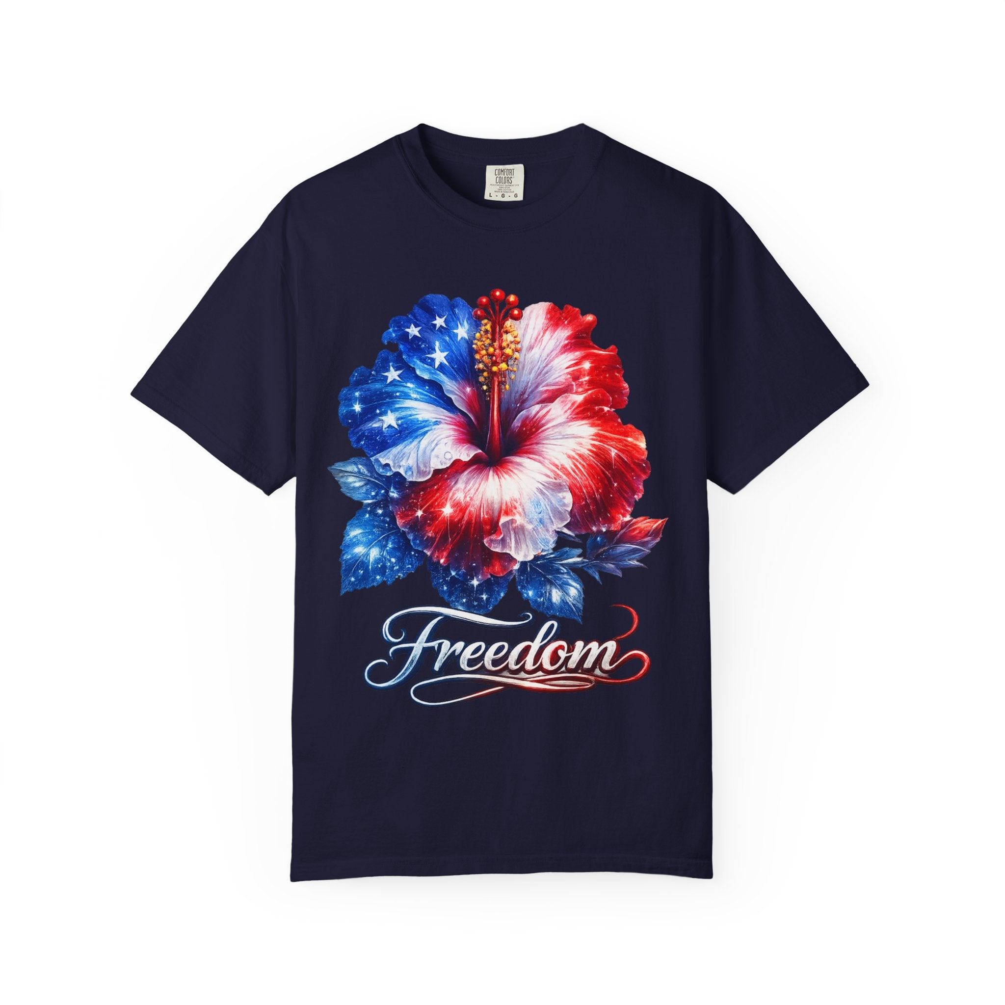 Freedom Hibiscus T-Shirt – Patriotic Red, White & Blue Floral Tee